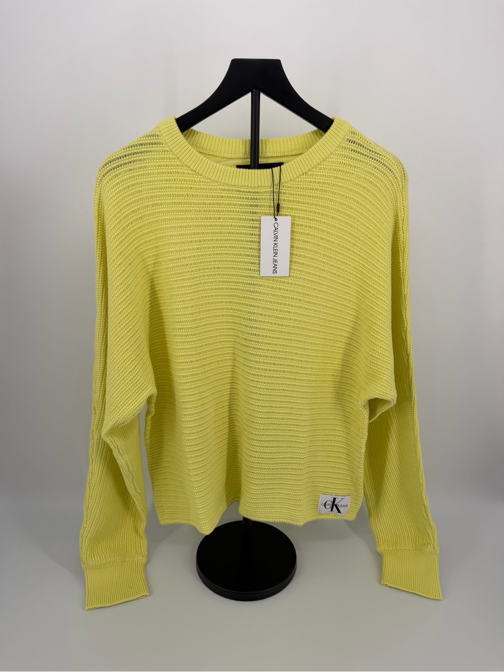 Calvin Klein Jeans Women’s L Limoncello Yellow Cotton Knit Sweater CK Logo NWT